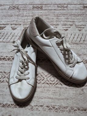French Connection White and Tan Low-Top Lace-Up Sneakers